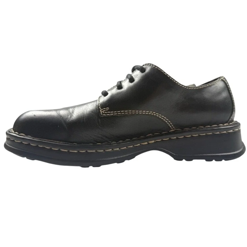 Born Black Leather Lace Up Oxfords Contrast Stitch W3788 J4 Mens 8 Womens 9.5